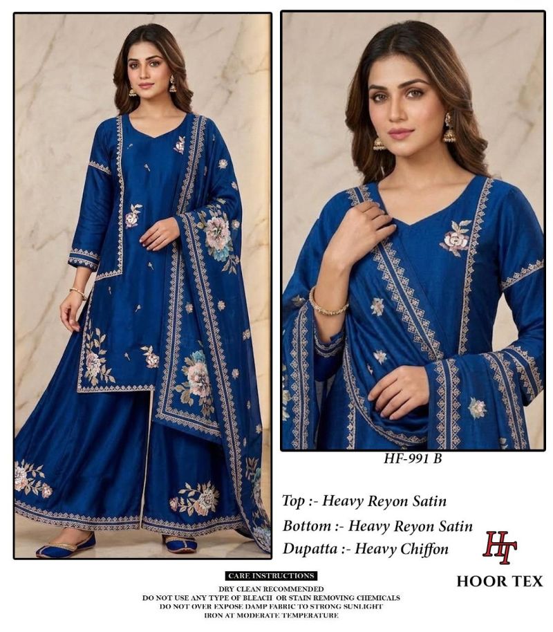991 A To D By Hoor Tex Rayon Satin Embroidery Salwar Kameez