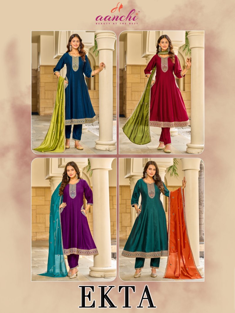 Ekta By Aanchi Vichitra Silk Embroidery Anarakali Set