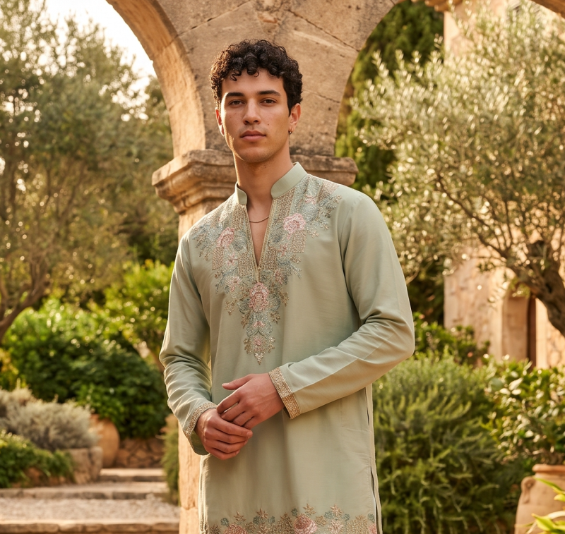 Light Green Outluk Wedding Vol 54 Heavy Lachaka Mens Kurta With Pajama 5407