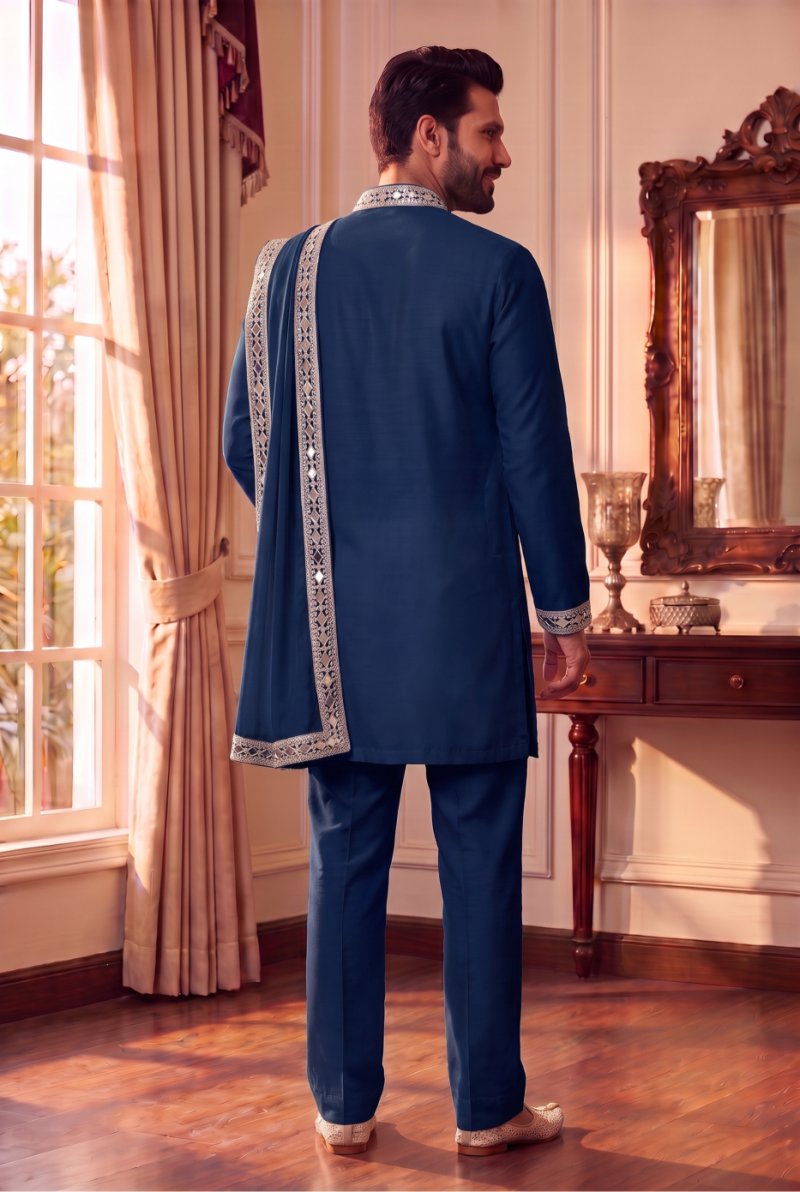 Blue Outluk Wedding Vol 53 Heavy Lachaka Mens Kurta Pajama With Dupatta W5302