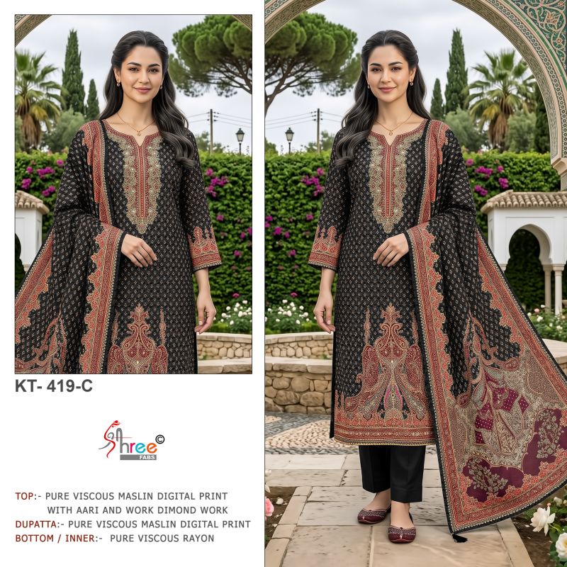 Kt 419 A To C By Shree Viscose Muslin Pakistani Salwar Suits 