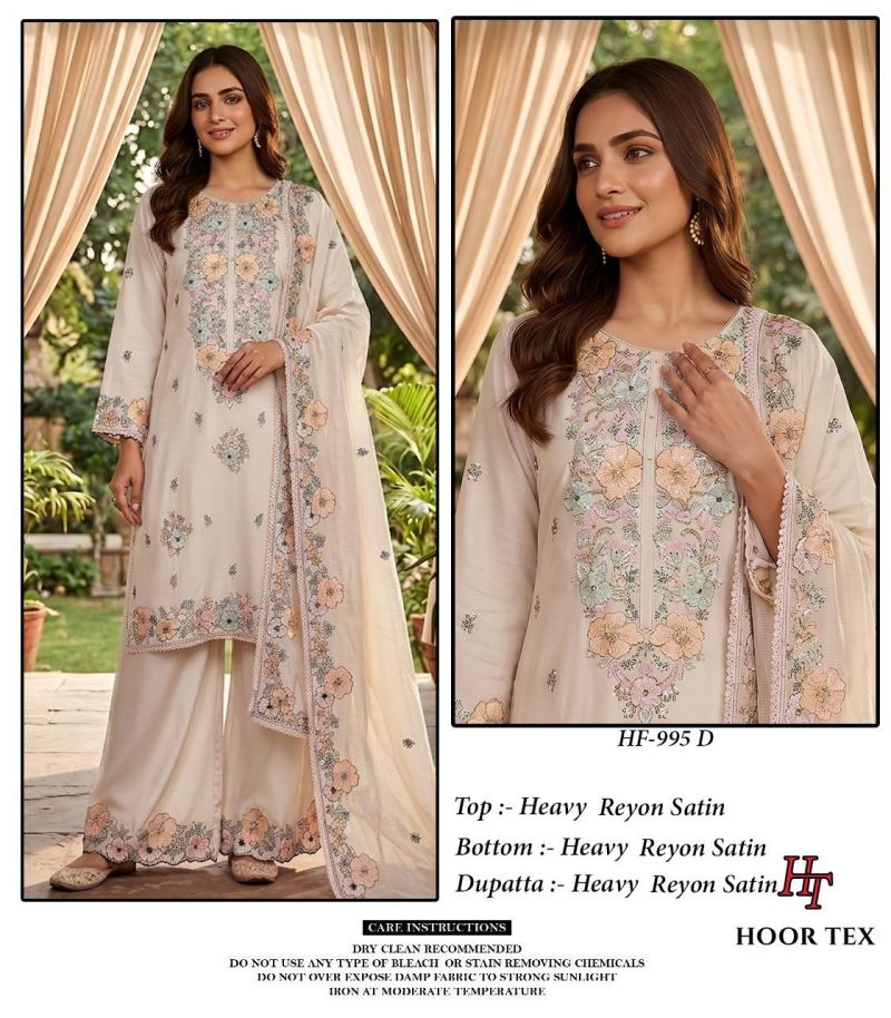 Hoor Tex 995 A To D Rayon Satin Embroidery Salwar Kameez