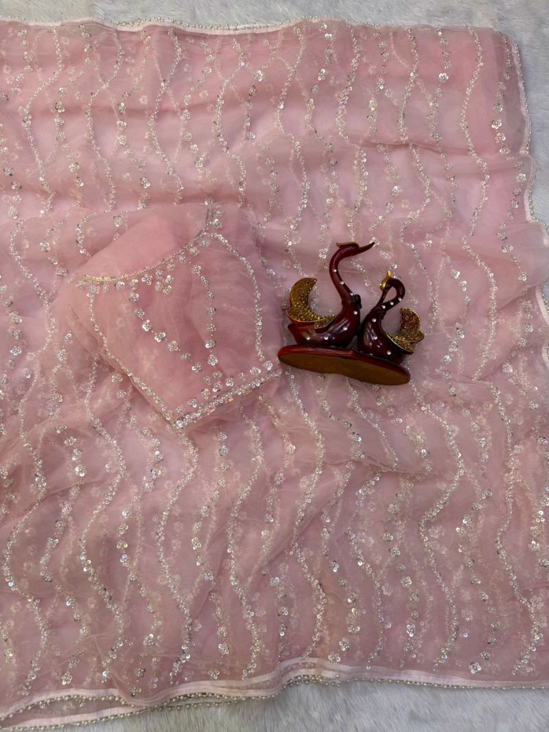 Kc 2156 Soft Net Beads Sequence Worked Saree