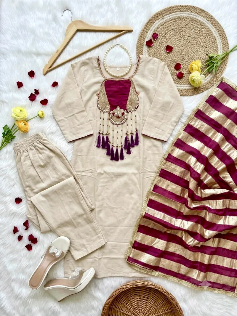 KF 314 Kalaai Roman Silk Embroidery Kurti With Bottom Dupatta 