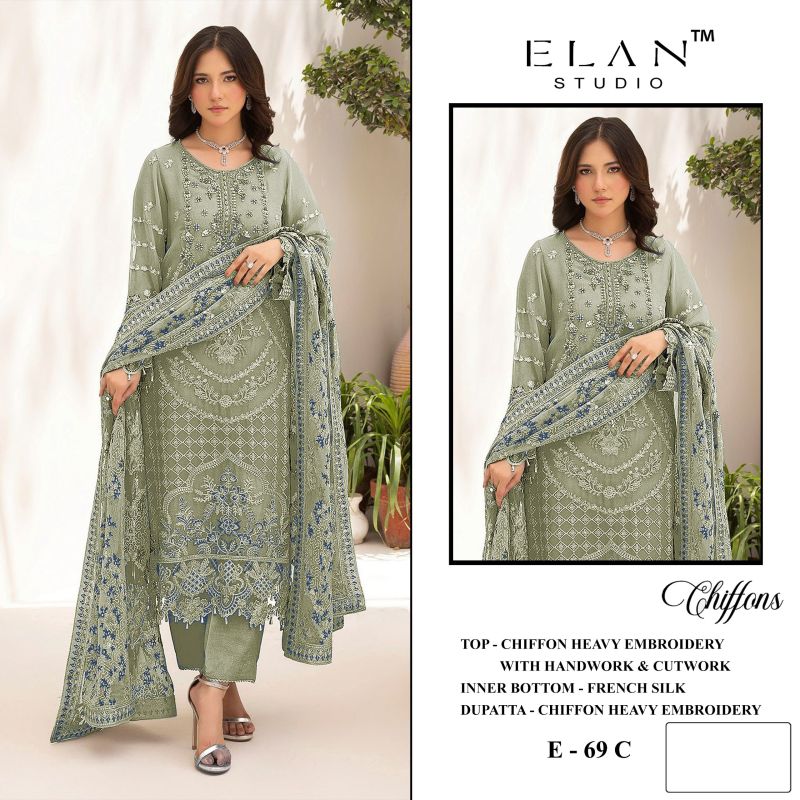 Elan E 69 A To D Chiffon Hand Work Salwar Kameez