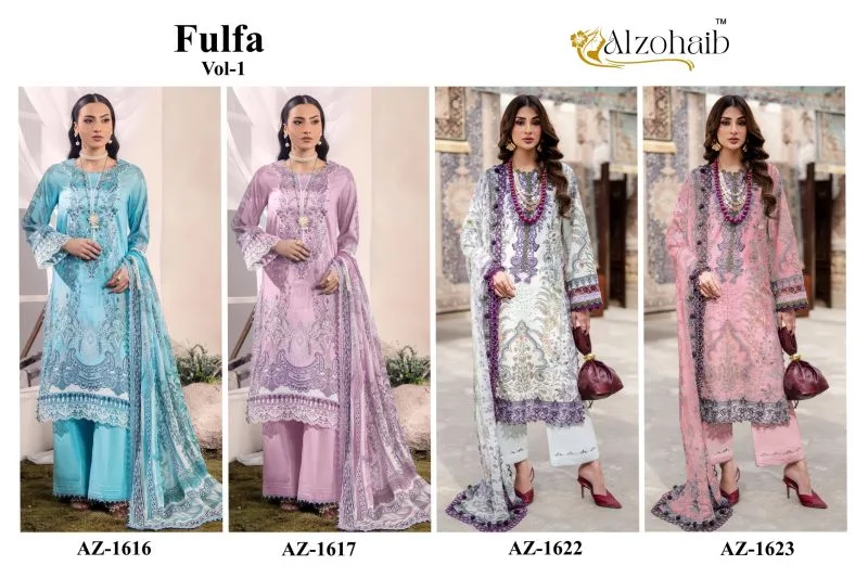 Fulfa Vol 1 By Alzohaib Chiffon Dupatta Cotton Salwar Kameez