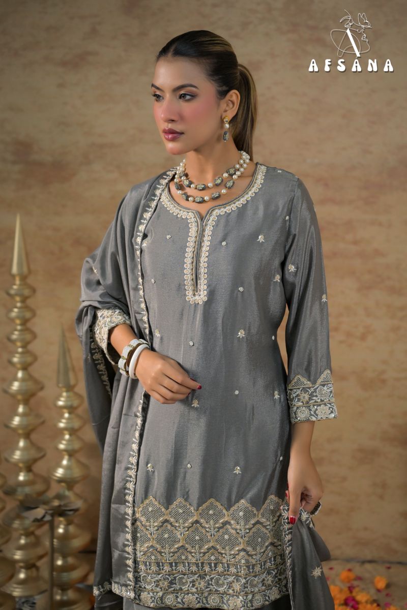Gajari By Afsana Chinon Dyed Readymade Suits