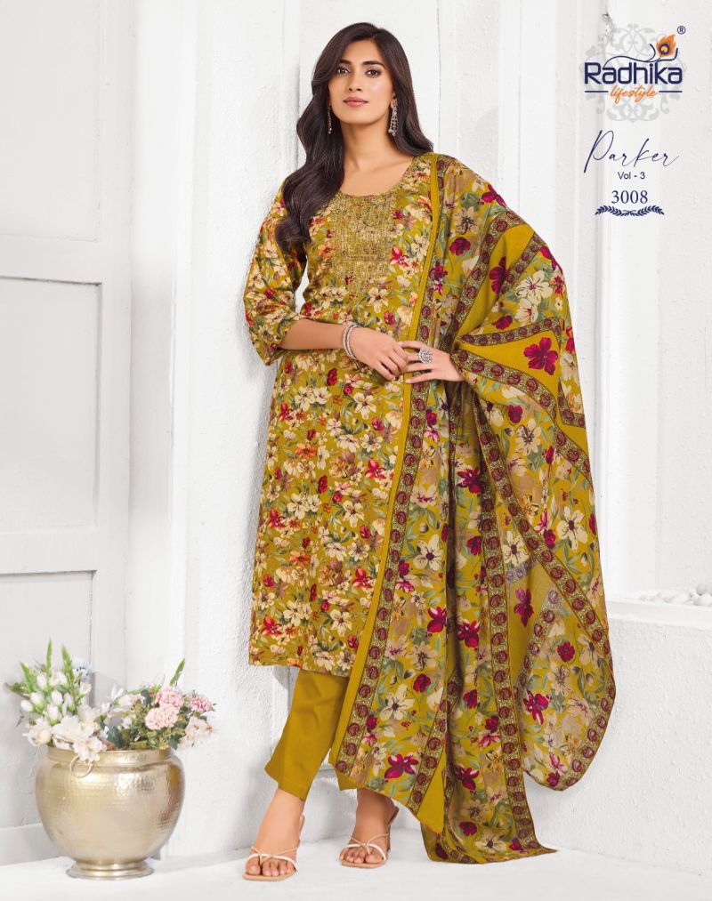 Parker Vol 3 By Radhika Jam Foil Print Kurti With Bottom Dupatta