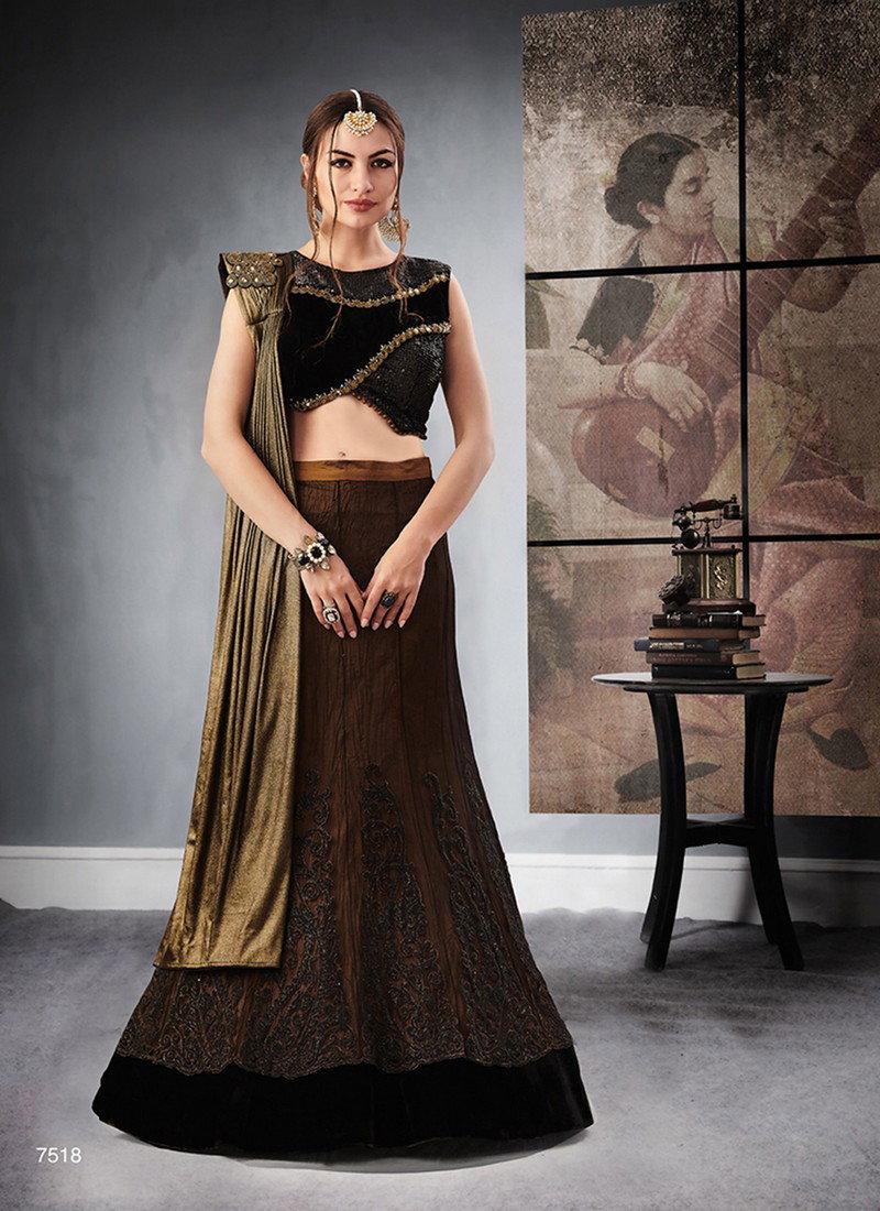 Brown Colour Latest Fancy Festive Party Wear Jacquard Silk Heavy Designer  Exclusive Western Lehenga Choli Collection 7518 - The Ethnic World