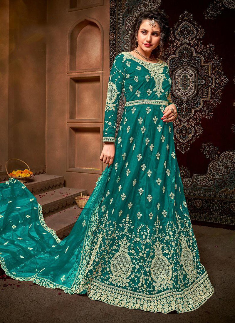 Sea Green Colour Latest Fancy Designer Wedding Wear Heavy Net With  Embroidery And Stone Work Stylish Gown Collection 2025-D - The Ethnic World