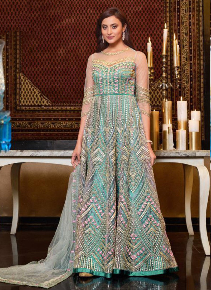Sea Green Latest Stylish Fancy Designer Festive Wear Floral Design Pattern  Heavy Butterfly Net With Embroidery Salwar Suit Collection 4528 - The  Ethnic World