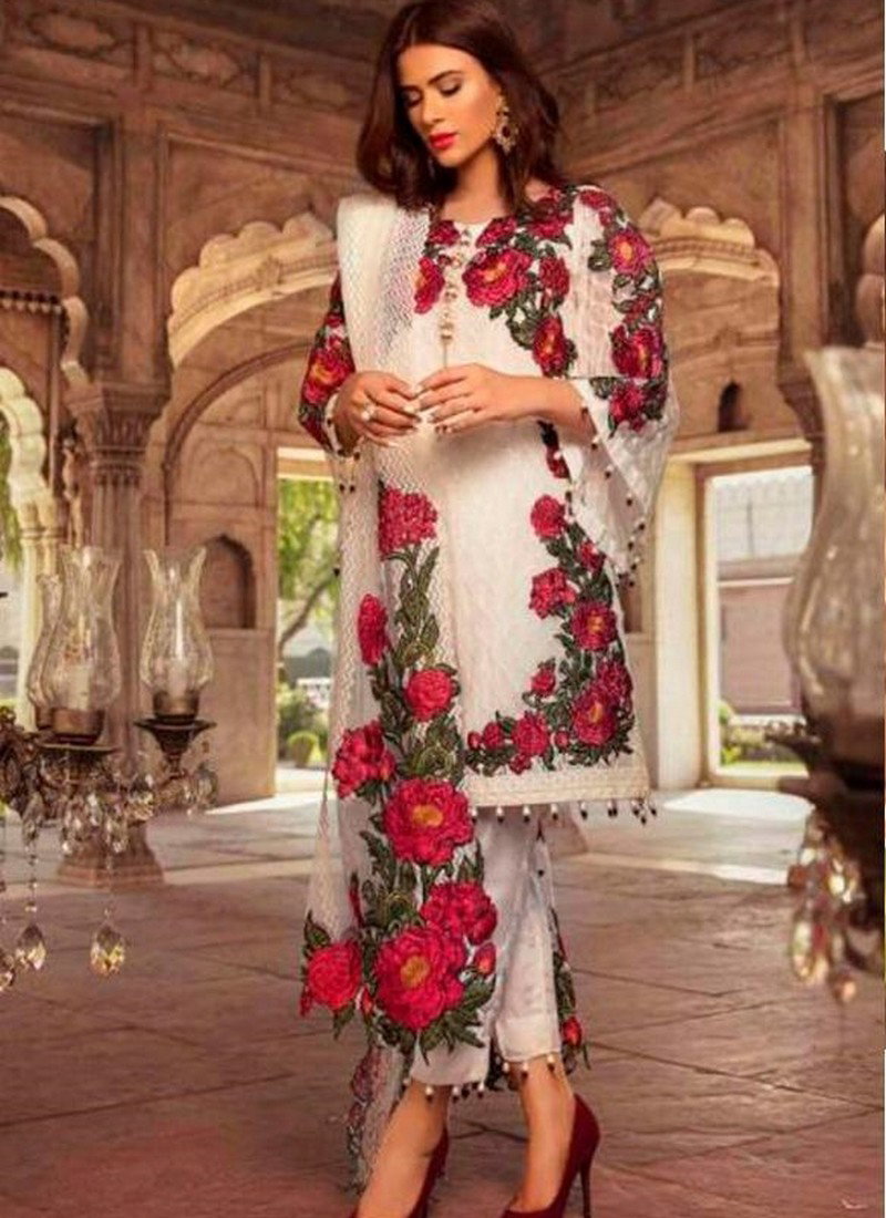 White And Pink Colour Fancy Festive Wear Heavy Georgette And