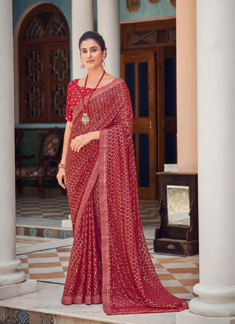 Maroon Casual Wear Printed Chiffon Saree 4677SR12