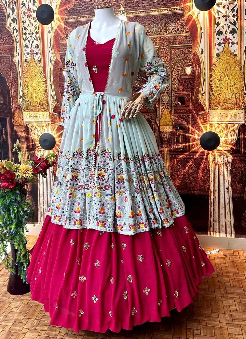 Buy Impressive Red & Pink Banarasi Brocade With Padded Blouse Lehenga Choli  Design Online | Lehenga-Saree