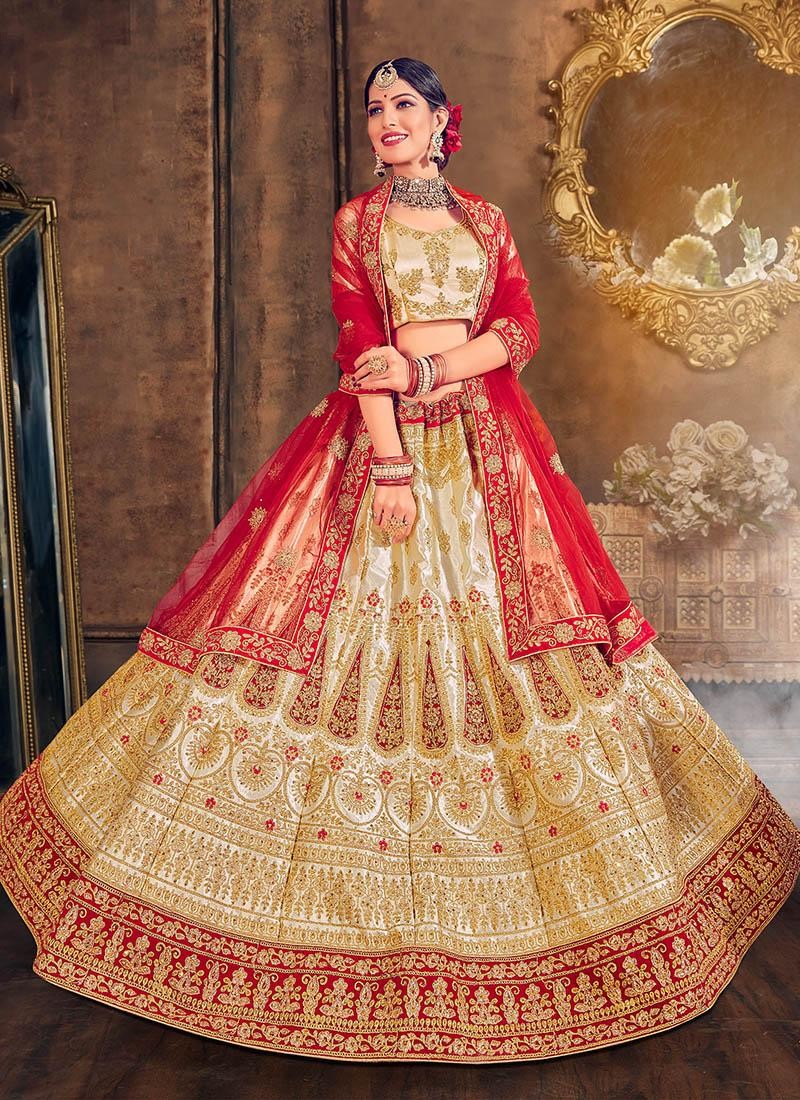 Red & Rama & Navy Blue & Maroon & Cream & Pink & Green & Yellow & Peach &  Aqua Blue Ceremonial Kanjivaram Silk Half Saree Lehenga - Buy Trending Red &