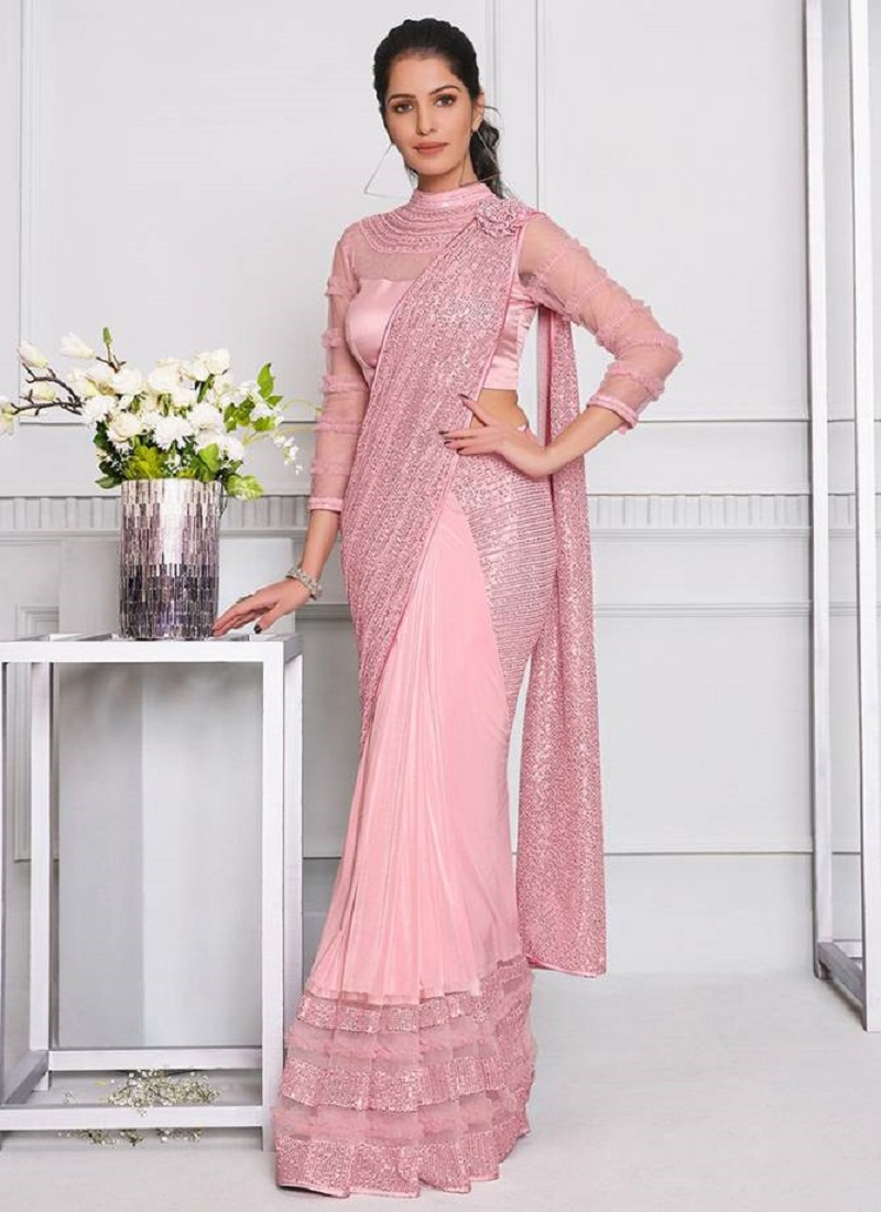 Praiseworthy Net Rose Pink Designer Saree