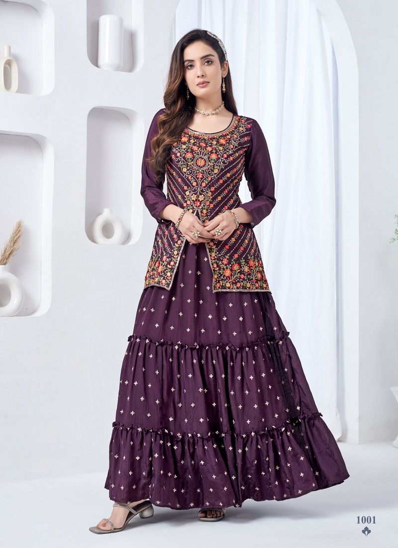 Light purple net embroidered long anarkali suit 6806